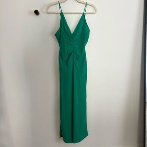 Zara Emerald Green Ruched Slip Midi Dress